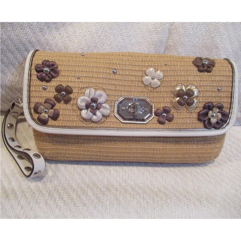 Coach Natalie Limited Edition Tea Rose Floral Straw Clutch, EUC